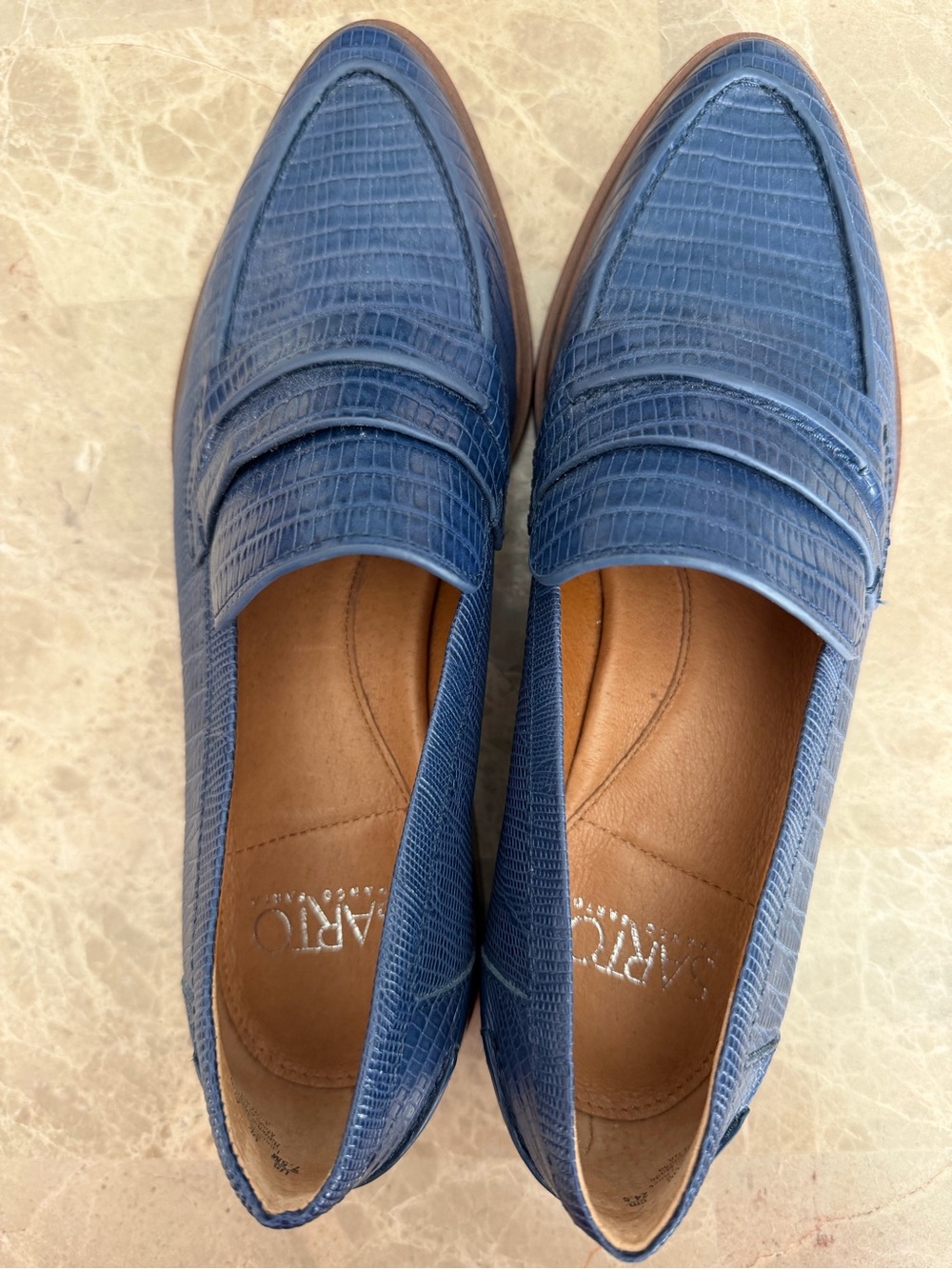 Franco Sarto Blue Croc-Embossed Penny Loafers (No Box)